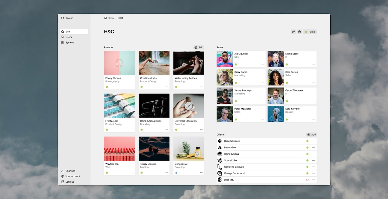 Ein Bild von Panel einer Kirby Beispielseite