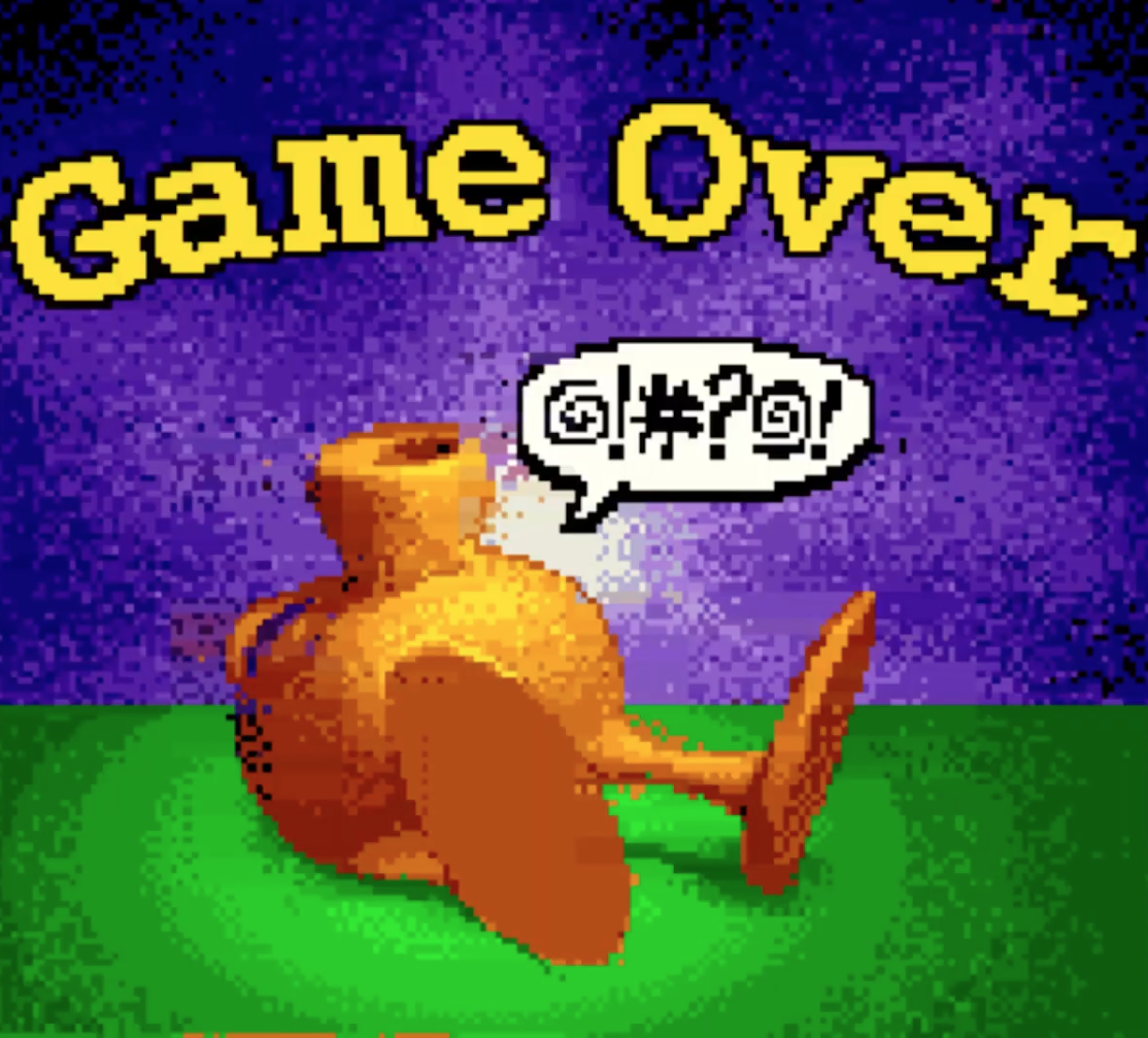 Der Game Over Screen von Qbert für den GameBoy Color